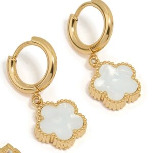 Waterproof Gold Plated White Clover Hoop Earrings
